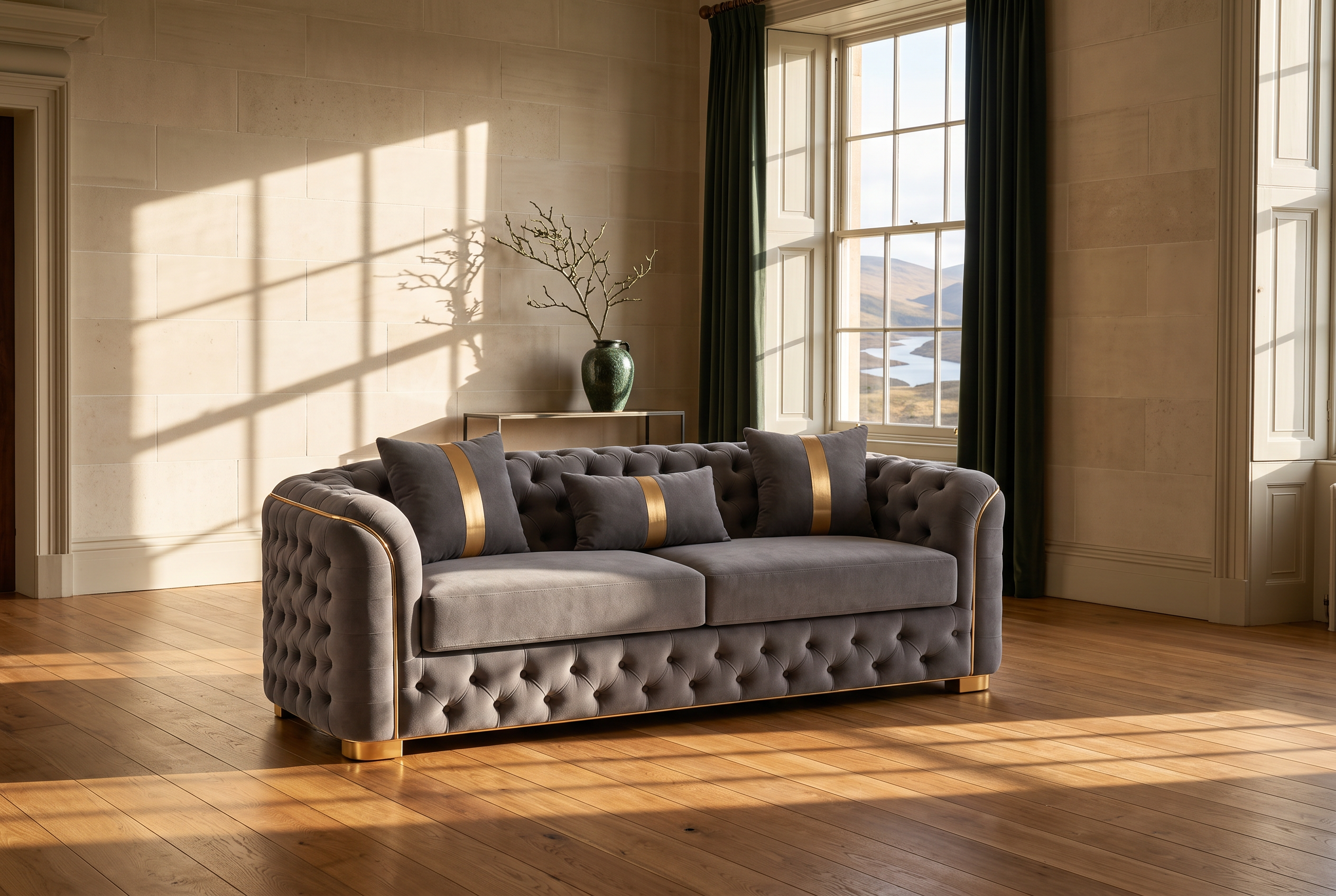 Khalifa tufted sofa in a sunlit interior